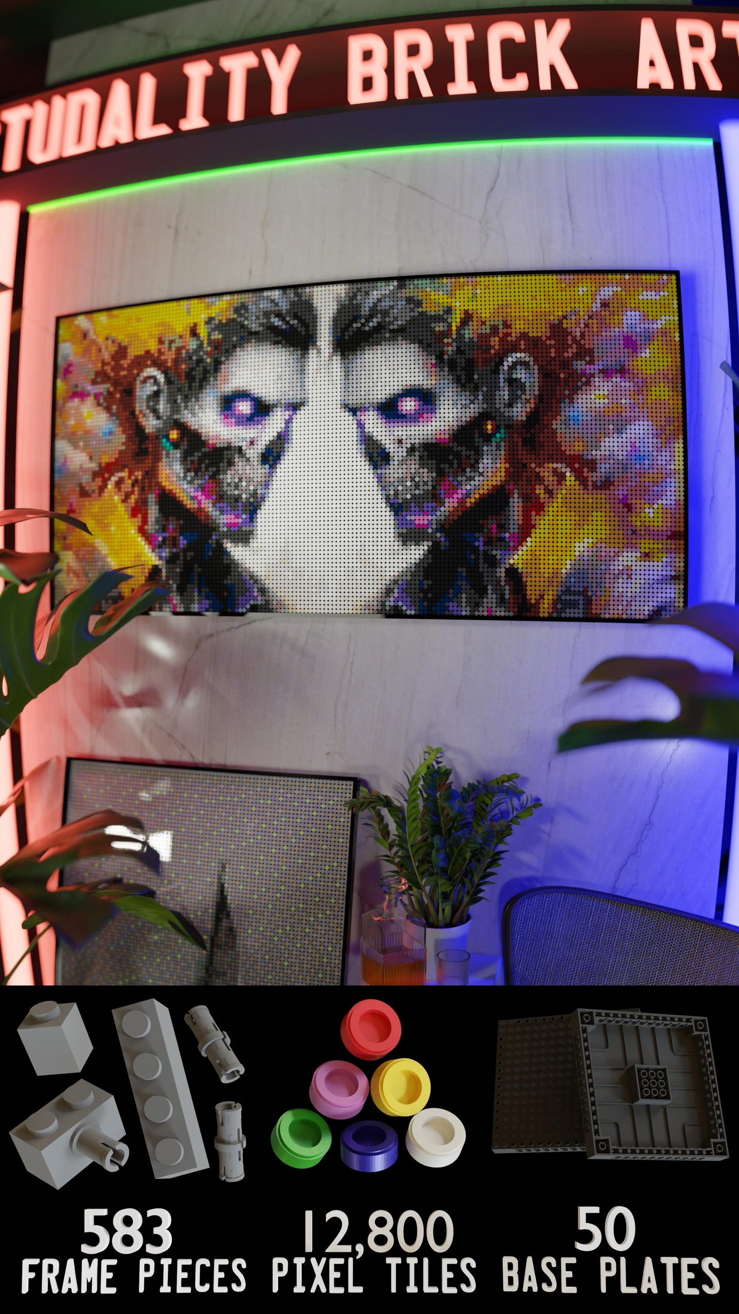 Veil of the Undead  LEGO® Style mosaic wall art made from colorful plastic bricks